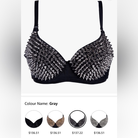 New 🖤 Womens Sexy Metallic Spike Studded Rivet Bra Punk Push Up Tops Lingerie - Picture 2 of 9